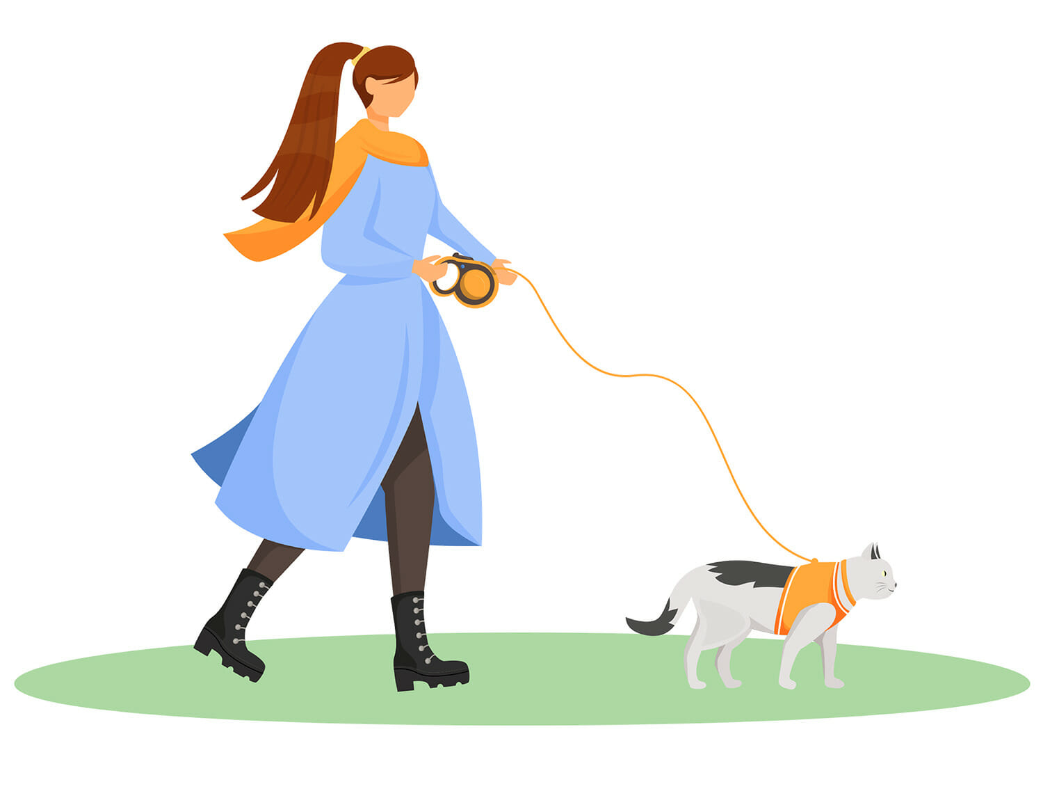 woman walking cat with sweater